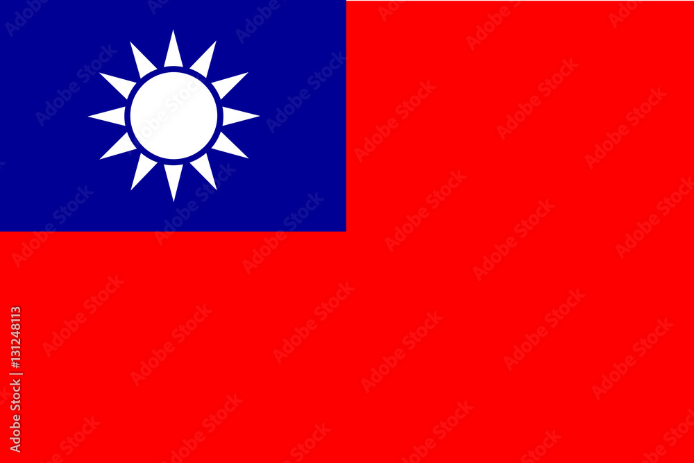 Fototapeta premium Flaga Tajwanu, Flaga Republiki Chińskiej, Błękitne niebo, białe i czerwone słońce, Flaga narodowa Tajwanu