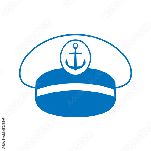 Icono plano gorra capitan barco azul en fondo blanco