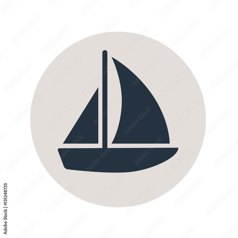 Icono plano velero en circulo gris