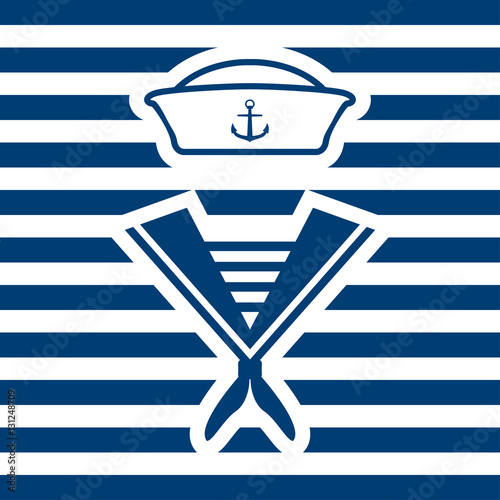 Icono plano uniforme marinero en fondo de lineas
