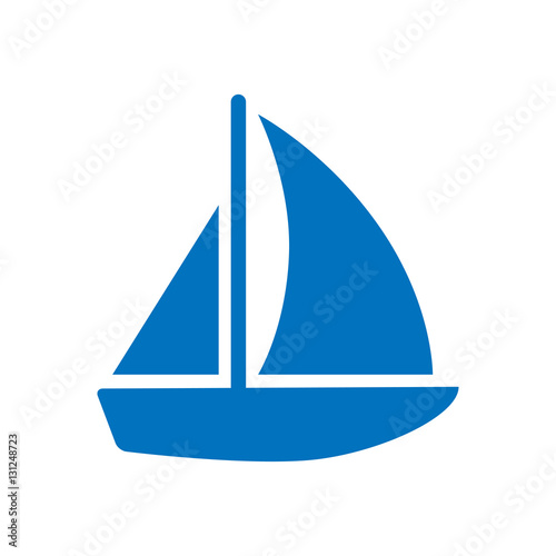 Icono plano velero azul en fondo banco.