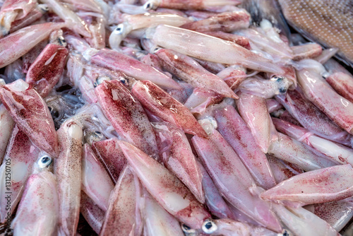 фотографія Fresh squid at fishmarket