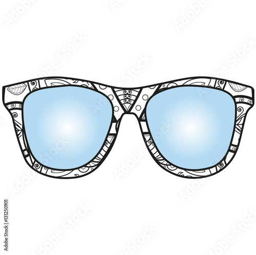 Vector illustration of black and white glasses mandala for coloring book, occhiali mandala in bianco e nero da colorare vettoriali