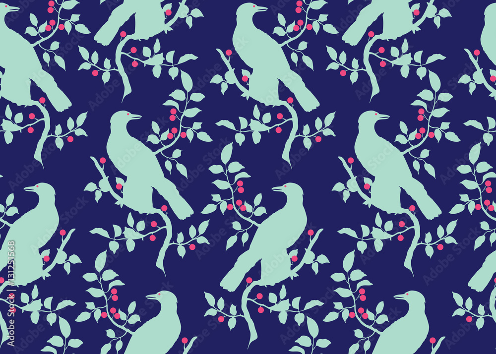 Obraz premium Bird on branch seamless pattern
