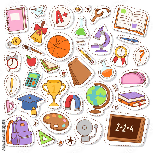School icons vector stickers.