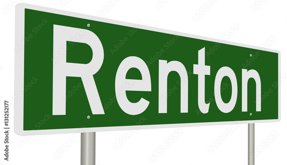 A 3d rendering of a green highway sign for Renton, Washington A 3d rendering of a green highway sign for Renton, Washington