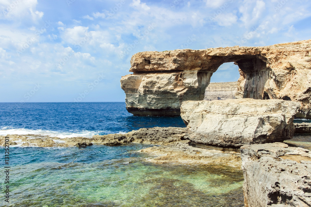 blue window rock in ocean at Gozo island in Malta