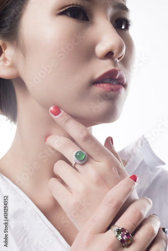 The beautiful girl wearing a jade ring