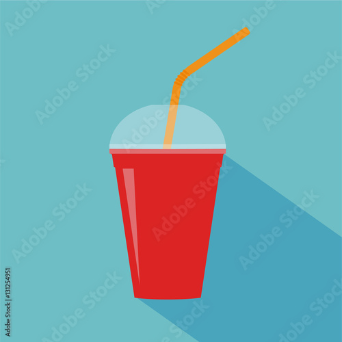 Berries smoothie in red cup with straw. Smoothie to go. Vector illustration