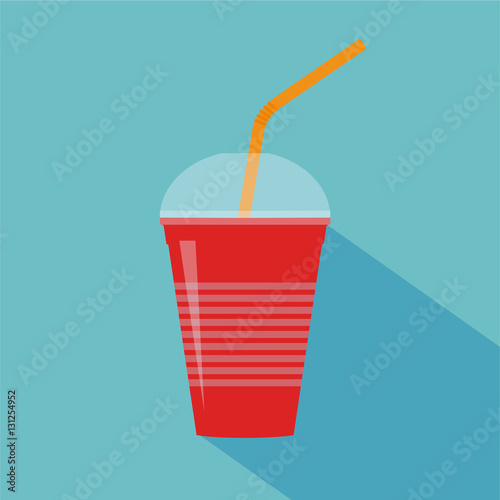Berries smoothie in red cup with straw. Smoothie to go. Vector illustration