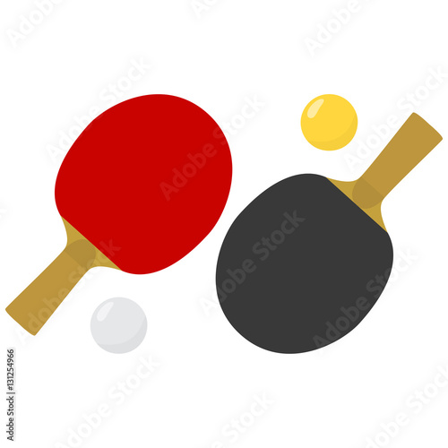Table tennis or ping pong paddles or rackets and balls. Vector illustration