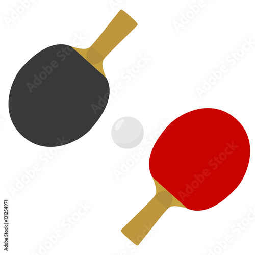 Table tennis or ping pong paddles or rackets and ball. Vector illustration