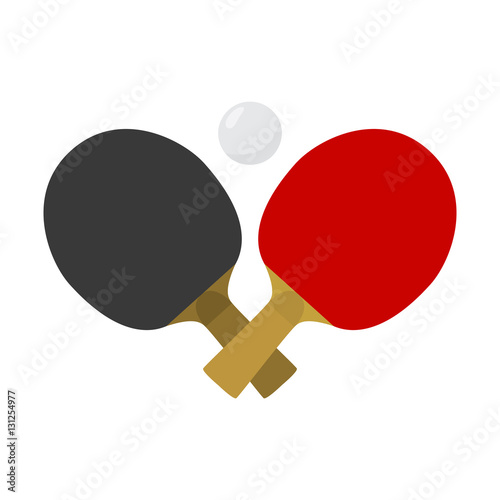 Crossed table tennis or ping pong paddles or rackets and ball. Vector illustration