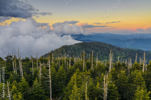 Scenic summer sunset, Great Smoky Mountains, Clingmans Dome photo