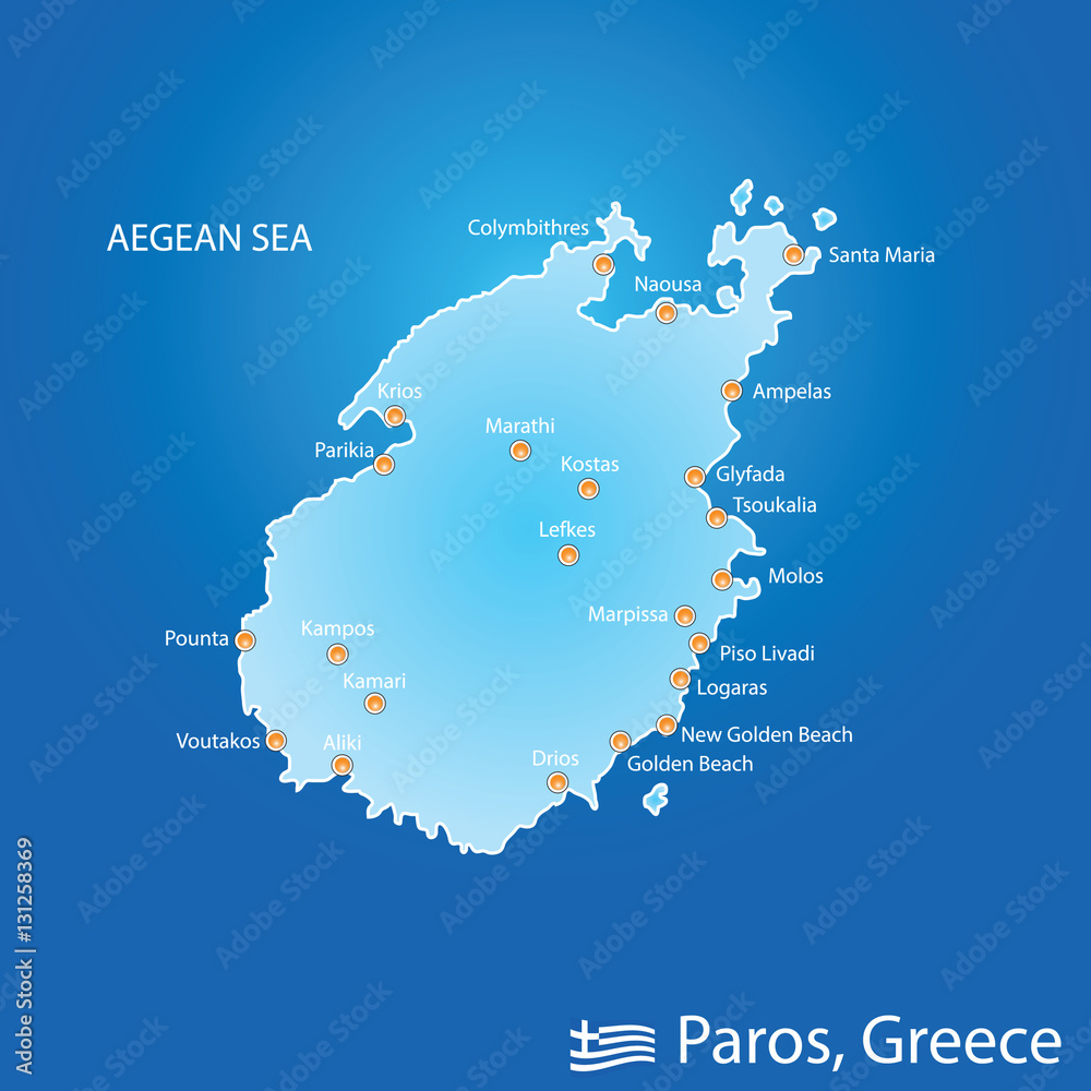 island of Paros in Greece map illustration in colorful Stock