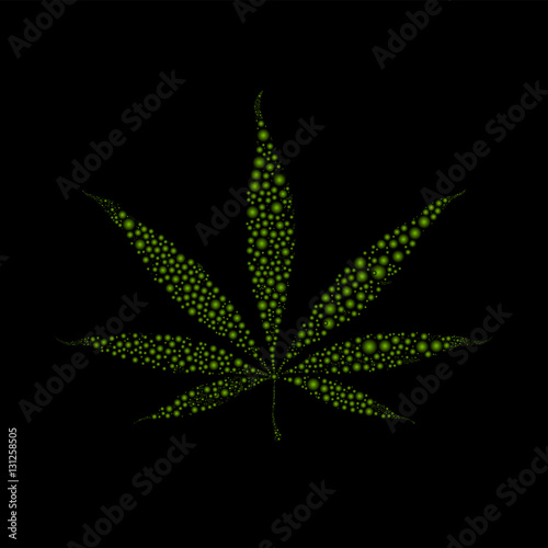 Vector marijuana leaf. Abstract silhouette with a green gradient on a black background