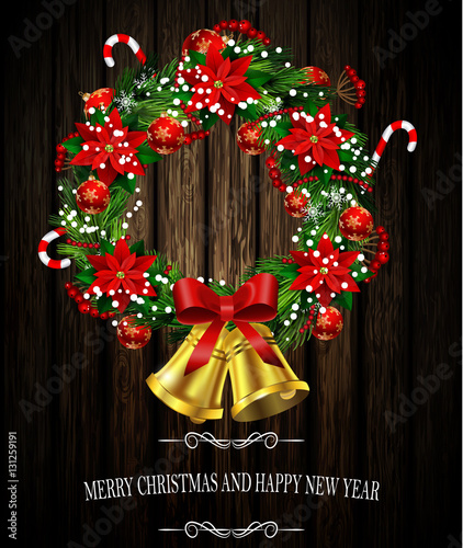 White card with Christmas wreath and bow