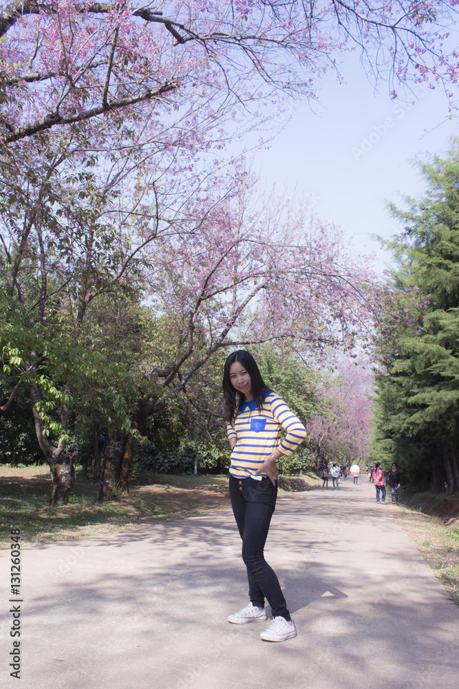 Beautiful Thai woman with Wild Himalayan Cherry, portrait Beautiful Thai woman with Wild Himalayan Cherry, portrait