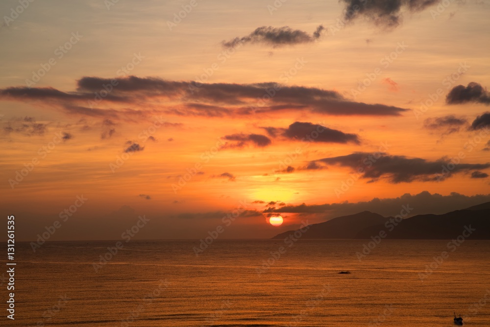 A colourful sunrise over the south China sea of the coast of Vietnam