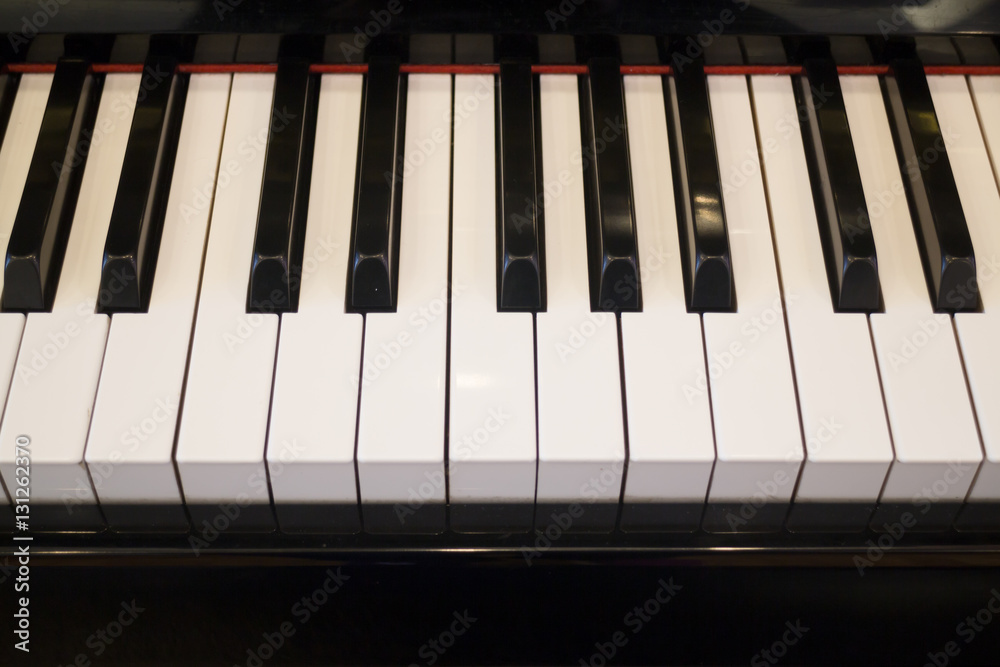 Piano keyboard colse up player view Piano keyboard colse up player view