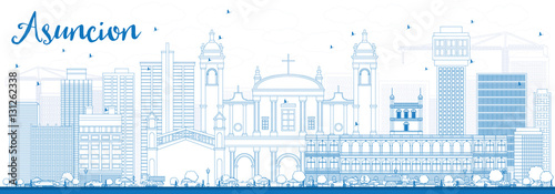 Outline Asuncion Skyline with Blue Buildings.