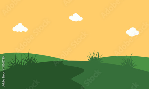 Vector art of hill with orang sky landscape