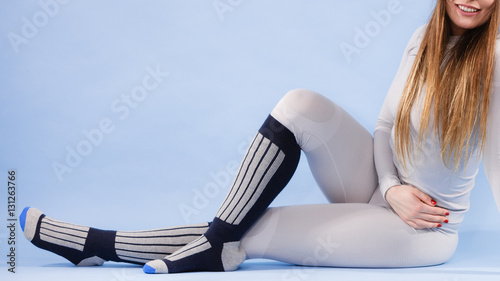 woman in thermal underwear top ang leggings photo