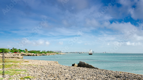 Tourist sailboat anchored in the sea in Aruba photo