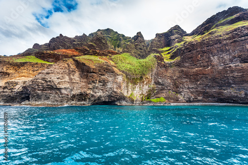 Na Pali Coast and caves by the Awaawapuhi Valley, Kauai, Hawaii