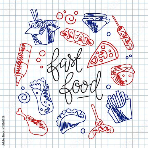 Fast food menu vector background.