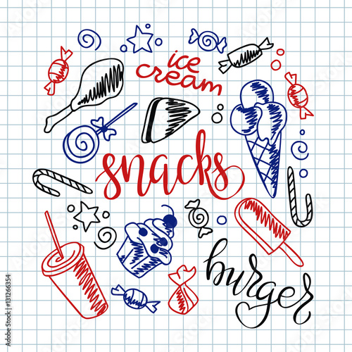 Fast food menu vector background.