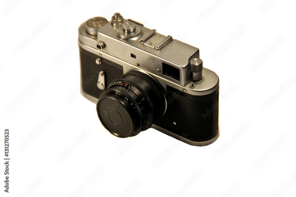 Retro photo camera isolated on white background