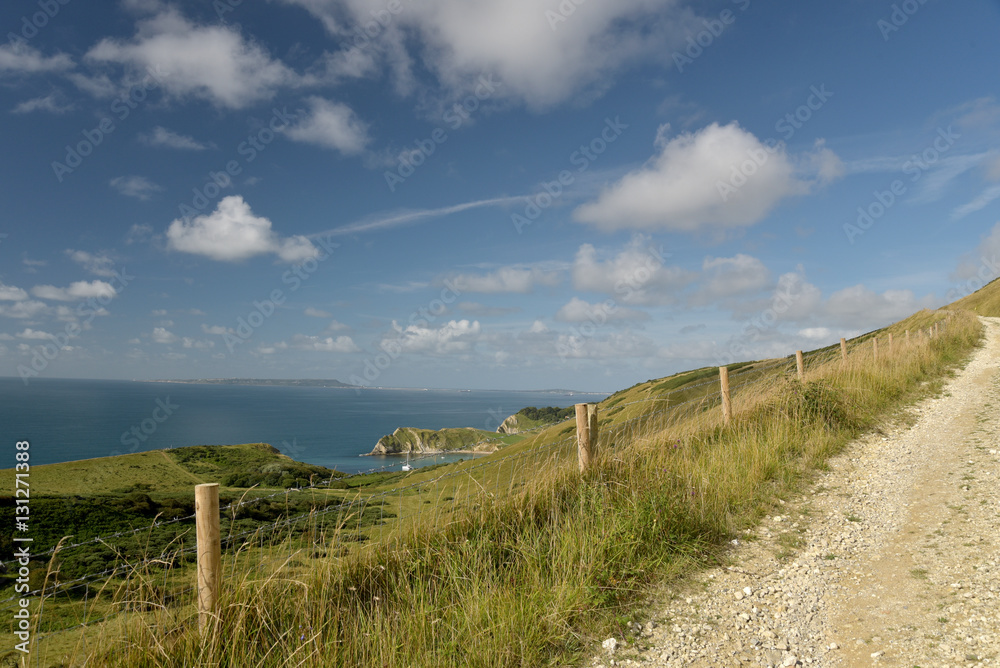 Path over Bindon Hill near Lulworth Cove on Dorset coast