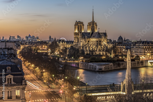 Bird view of the cathedrol Notre de Paris sunset in Paris  France