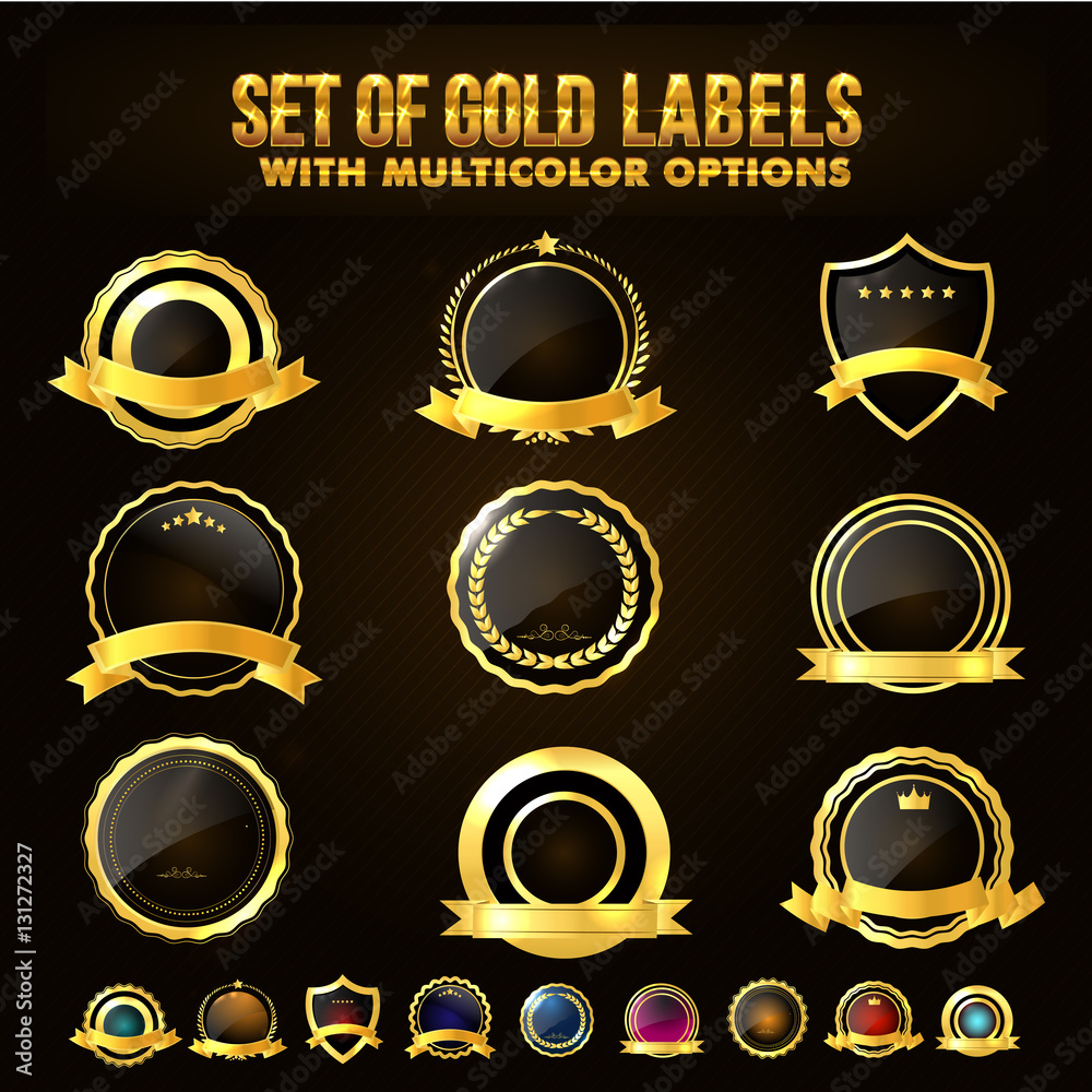 Set of Golden Shield, Stickers, Labels, Ribbons. Set of Golden Shield, Stickers, Labels, Ribbons.