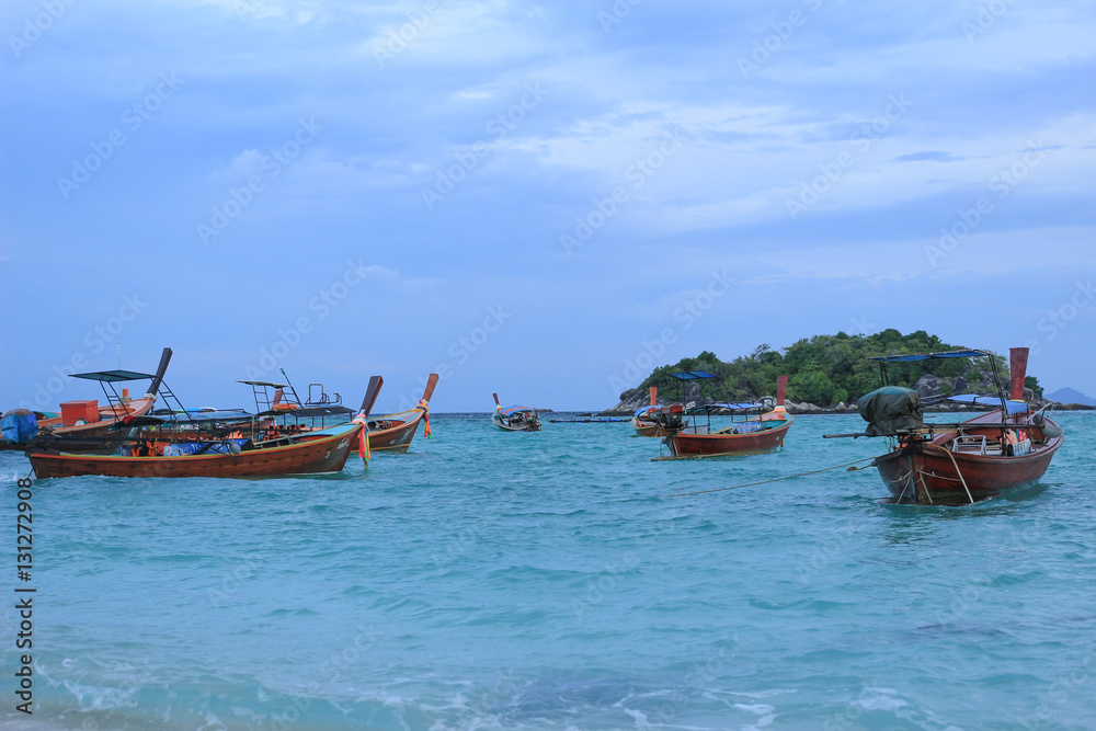 Fishing Boats in the sea in the morning at Koh Lipeh Andaman Sea