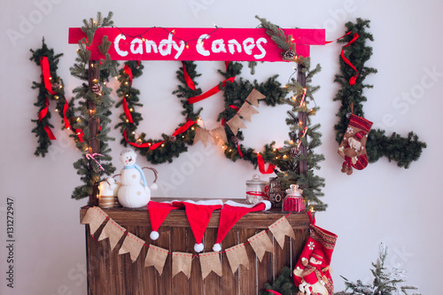 Candy canes Noel wooden table photo