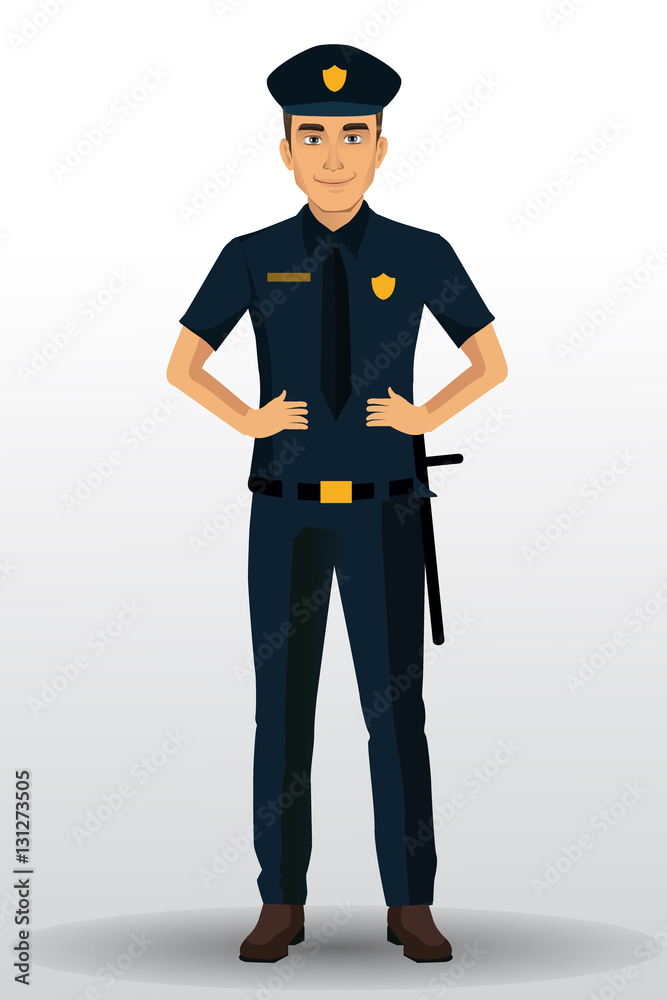 Police officer illustration, policeman character design with standing  position. Stock Vector | Adobe Stock
