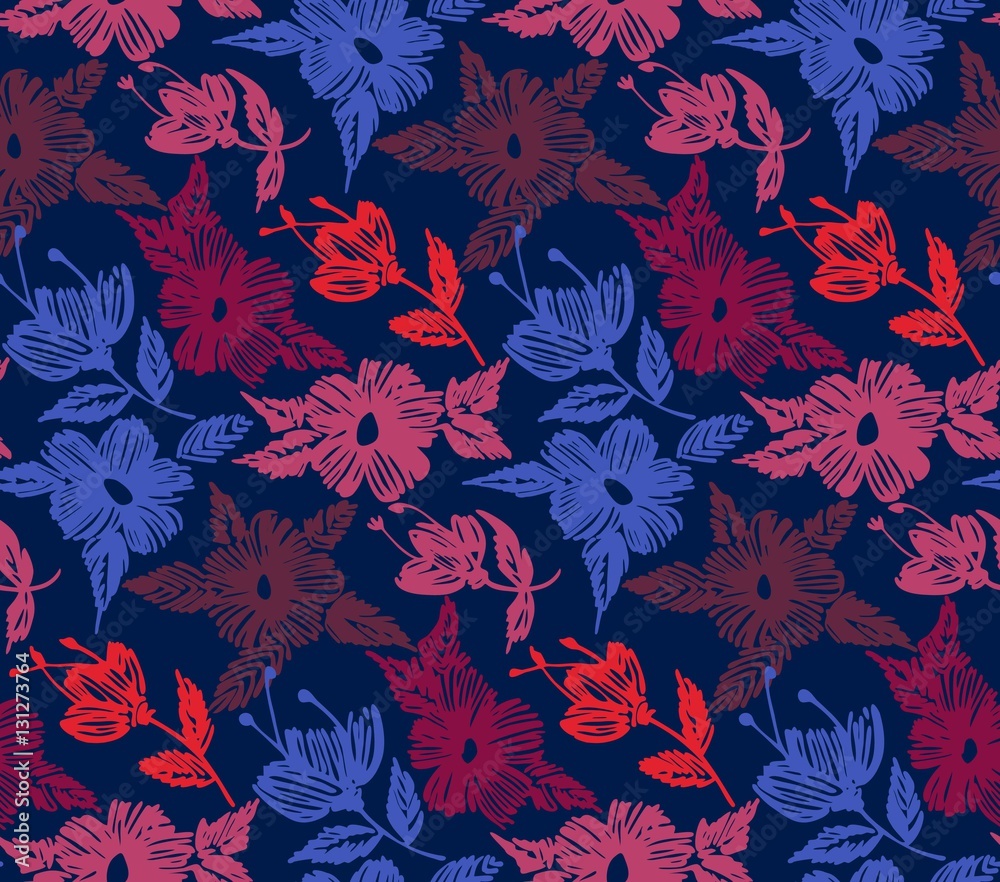 Floral seamless pattern with flowers. Line art. Vector illustration hand drawn. Embroidery flowers. Floral seamless pattern with flowers. Line art. Vector illustration hand drawn. Embroidery flowers.