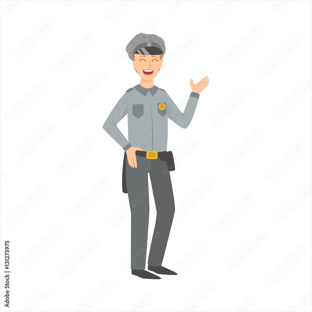 Man Police Officer, Part Of Happy People And Their Professions Collection Of Vector Characters