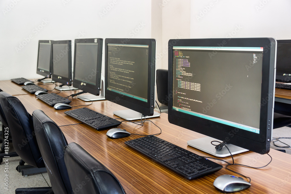 Empty Classroom Computer Education. Training Programming. Empty Classroom Computer Education. Training Programming.