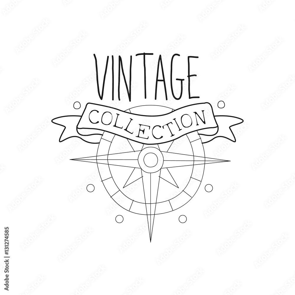 Obraz premium Windrose And Ribbon Vintage Sea And Nautical Symbol Hand Drawn Sketch Label Template