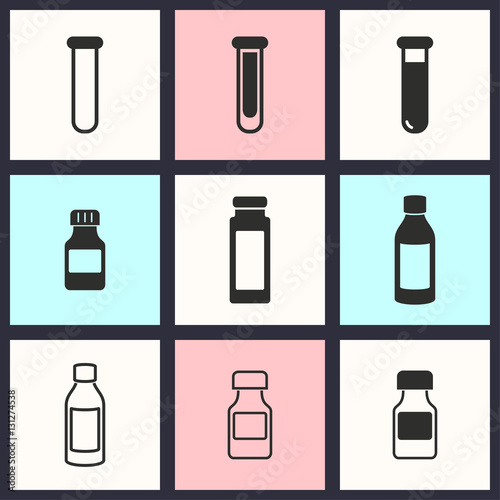 Medicine bottle icon set.