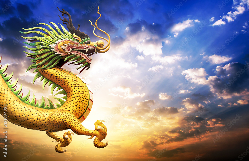 Naklejka premium dragon on sky with soft-focus in the background. over sunlight