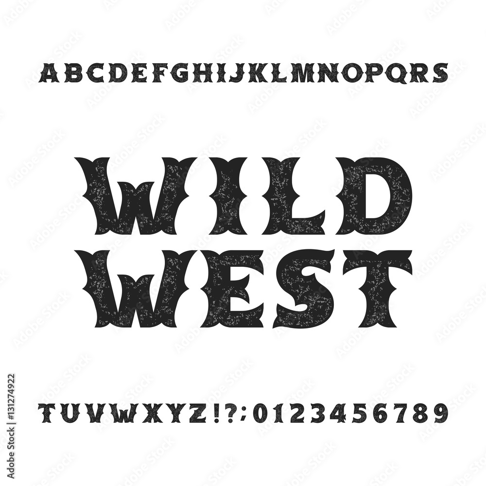 Vintage typeface. Retro distressed alphabet font. Wild west bold ...