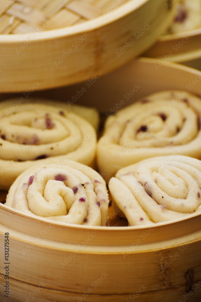 Chinese steamed buns Mantou with red onions sesame oil and peppe Chinese steamed buns Mantou with red onions sesame oil and peppe