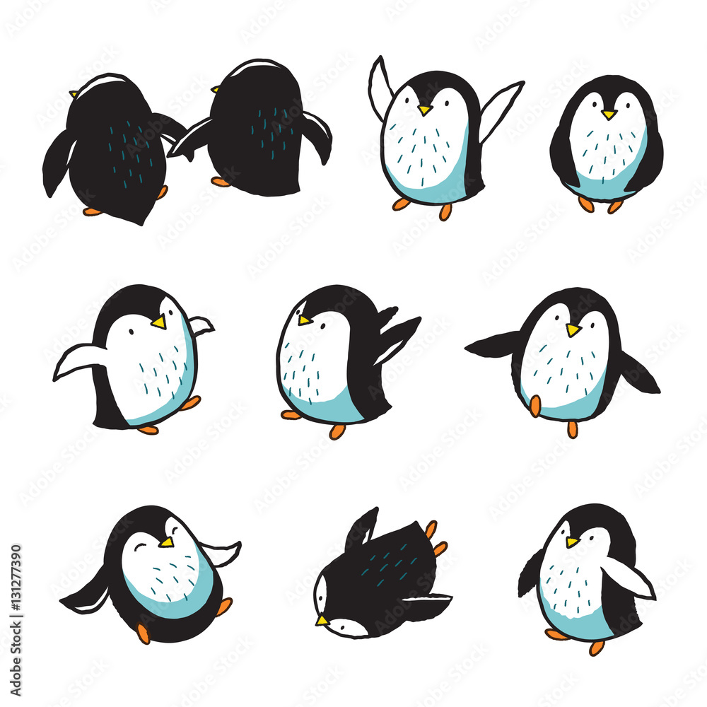 Obraz premium Collection of arctic penguins in cartoon style.