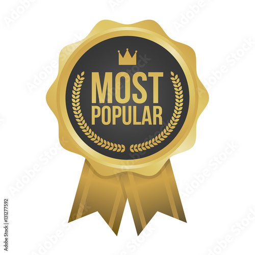 Fototapeta Naklejka Na Ścianę i Meble -  Vector Most Popular Gold Sign, Round Label
