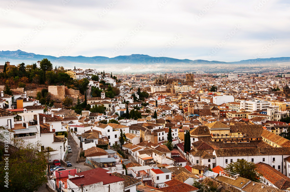 Granada, Spain. Aerial view of Granada in the morning