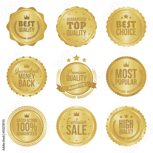 Golden metal best choice premium quality badges set isolated vector illustration